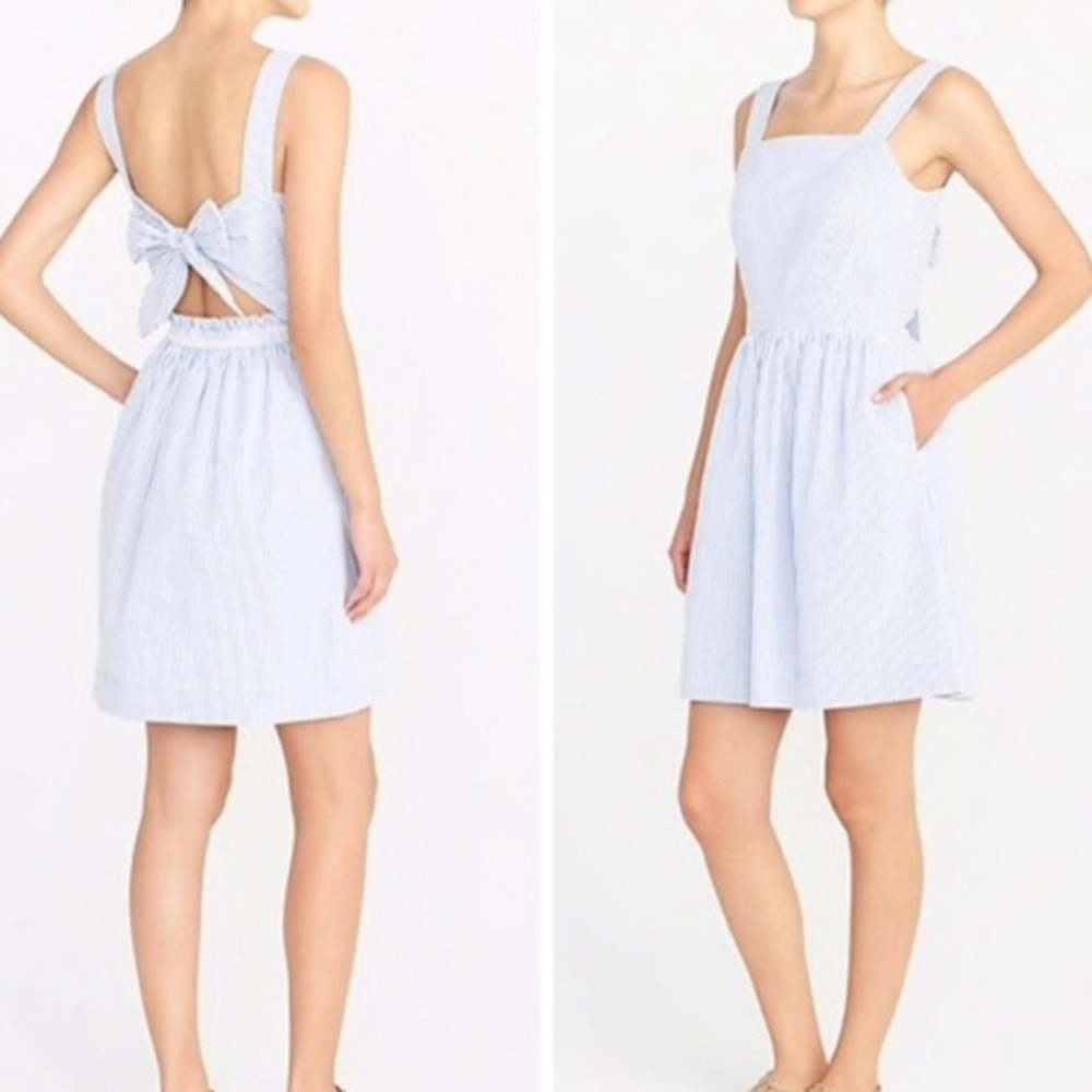 NWOT J Crew Pinstripe Tie Back Apron Dress